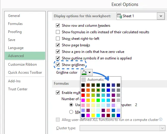 How to print grid lines in Excel