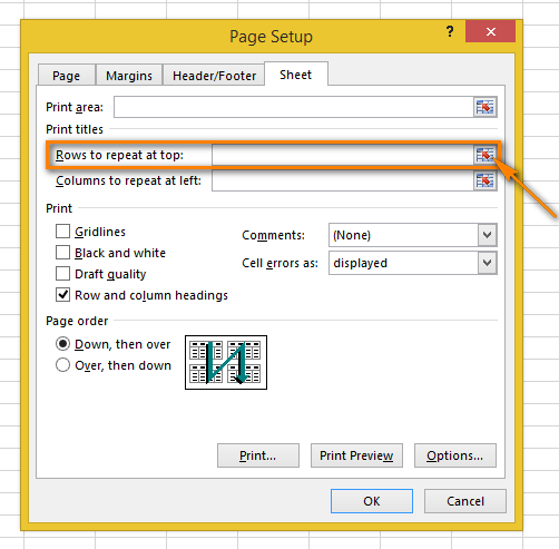 How to print headings (titles) of rows and columns in Excel on each page