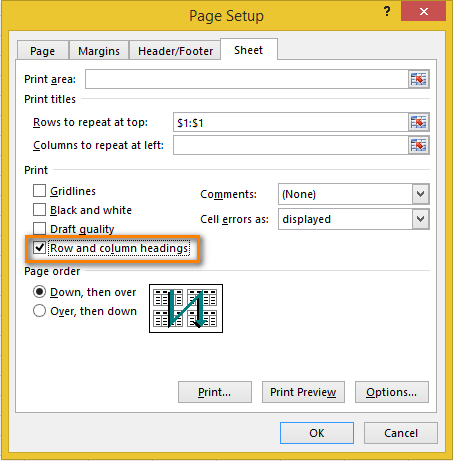 How to print headings (titles) of rows and columns in Excel on each page