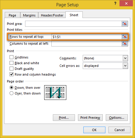 How to print headings (titles) of rows and columns in Excel on each page