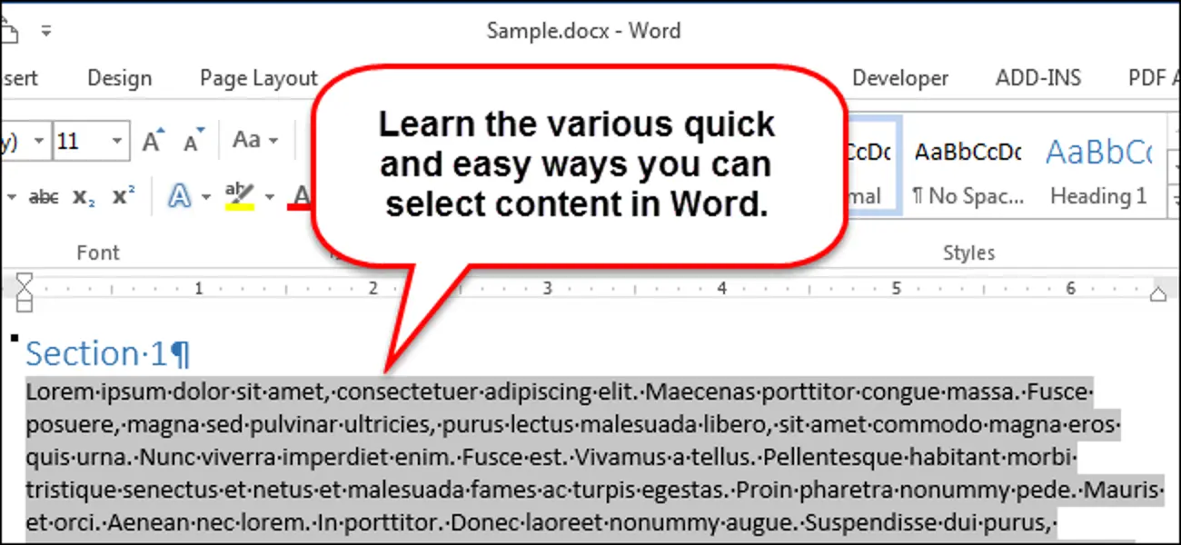 How to quickly and easily select blocks of content in Word