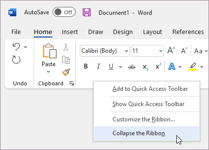 How to quickly expand or collapse the ribbon in Office 2013