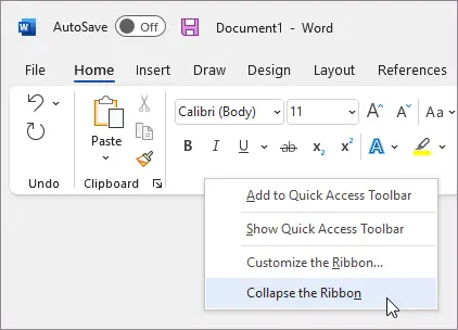 How to quickly expand or collapse the ribbon in Office 2013