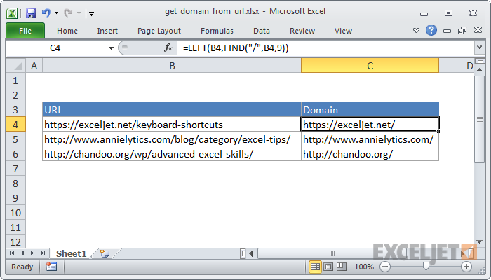 How to quickly extract domain names from URL in Excel