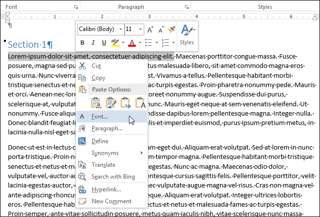 How to quickly format text in Word using the context menu