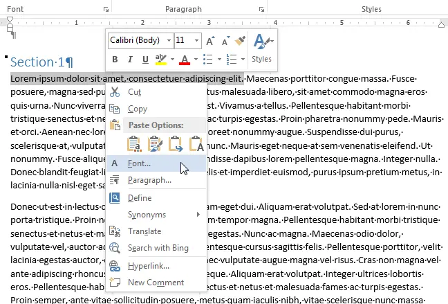 How to quickly format text in Word using the context menu