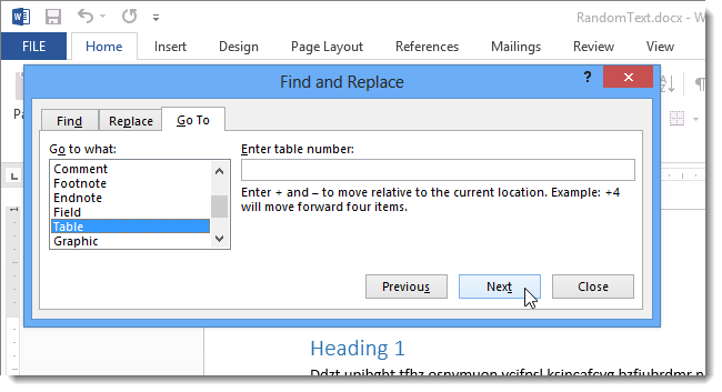 How to quickly move from one Word table to another