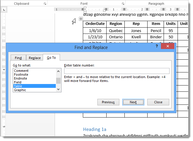 How to quickly move from one Word table to another