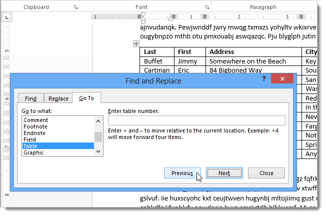 How to quickly move from one Word table to another