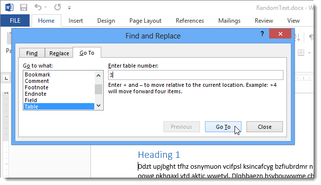 How to quickly move from one Word table to another