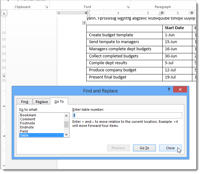 How to quickly move from one Word table to another