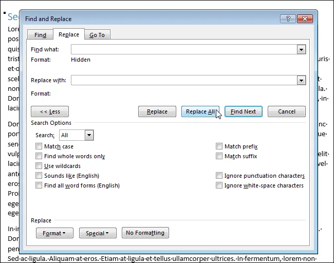 How to quickly remove hidden text in a Word document