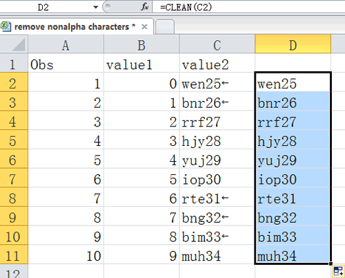 How to remove all non-printable characters from text strings in Excel