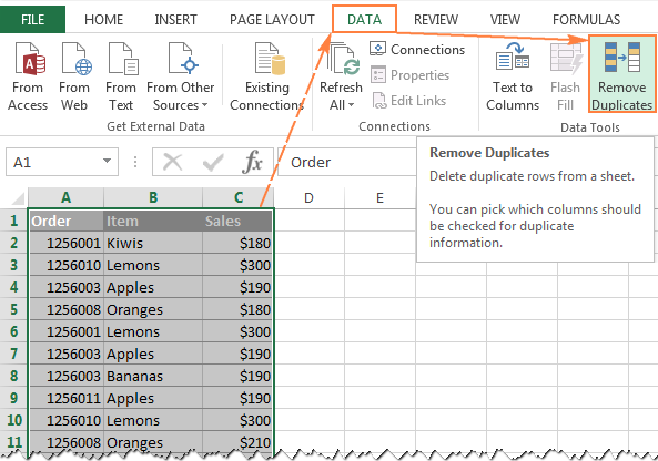 How to remove duplicates in Excel using tables