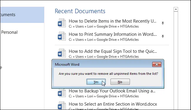 How to remove items from the Recent Documents list in Office applications