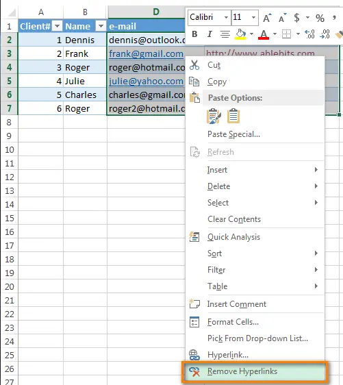 How to remove multiple hyperlinks from excel sheet at once