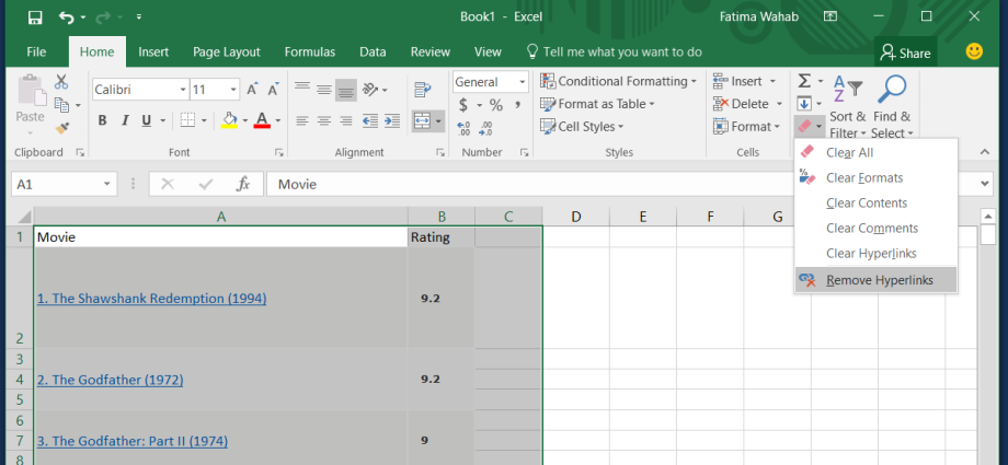 How to remove several (or all) hyperlinks from an Excel sheet at once