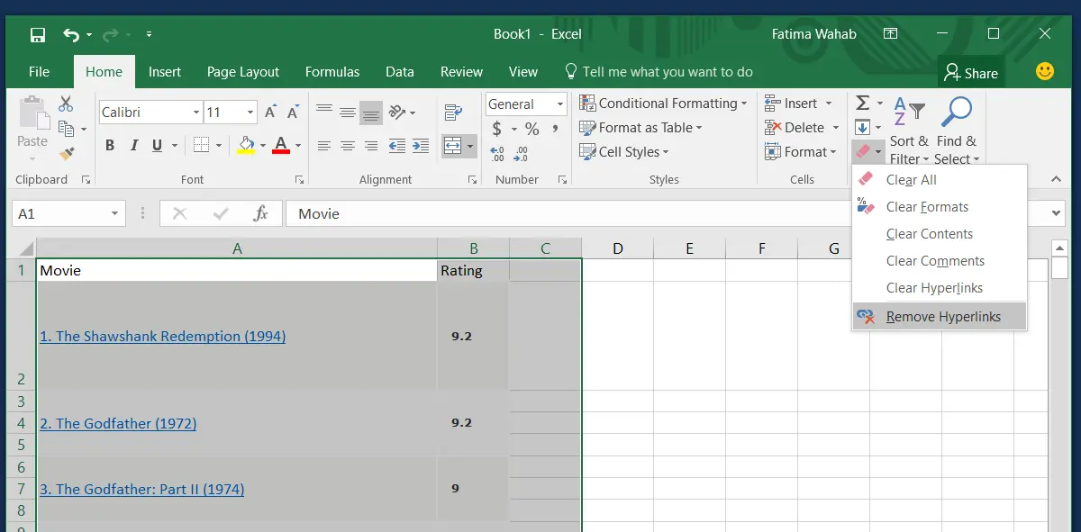 How to remove several (or all) hyperlinks from an Excel sheet at once