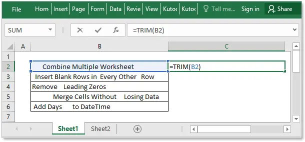 How to remove space at the end of a cell in an Excel spreadsheet