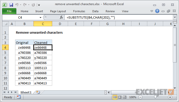 How to remove unwanted characters in Excel