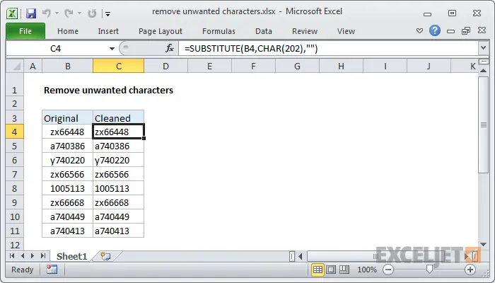 How to remove unwanted characters in Excel