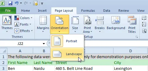 How to rotate a chart or printed page in Excel