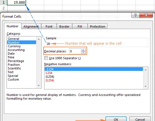 So runden Sie eine Zahl in Excel. Zahlenformat über das Kontextmenü, Einstellung der gewünschten Genauigkeit, Anzeigeeinstellungen