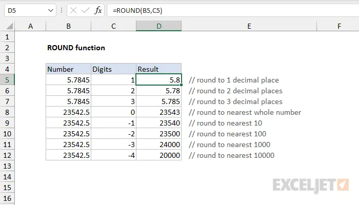 How to round numbers up and down in Excel