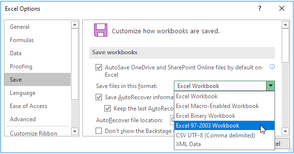 How to save in Excel 97-2003 format