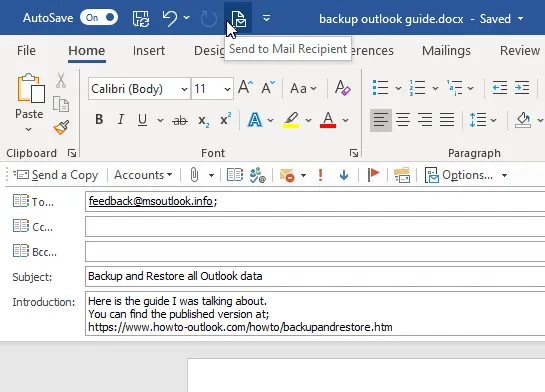 How to send a Word document in the body of an email