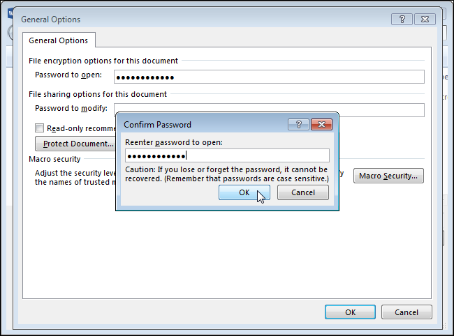 How to set a password to open a Word document