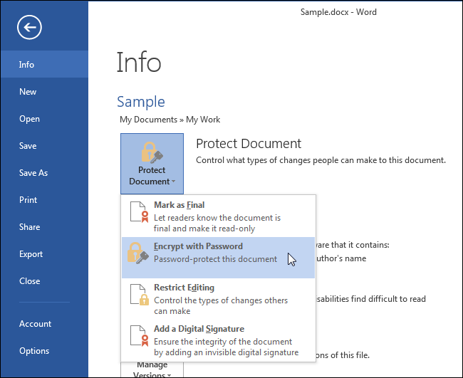 How to set a password to open a Word document