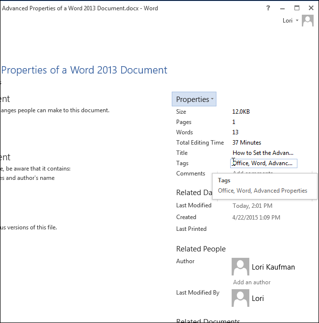 How to set advanced Word document properties