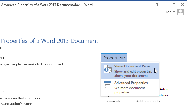 How to set advanced Word document properties