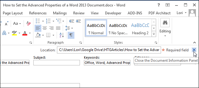 How to set advanced Word document properties