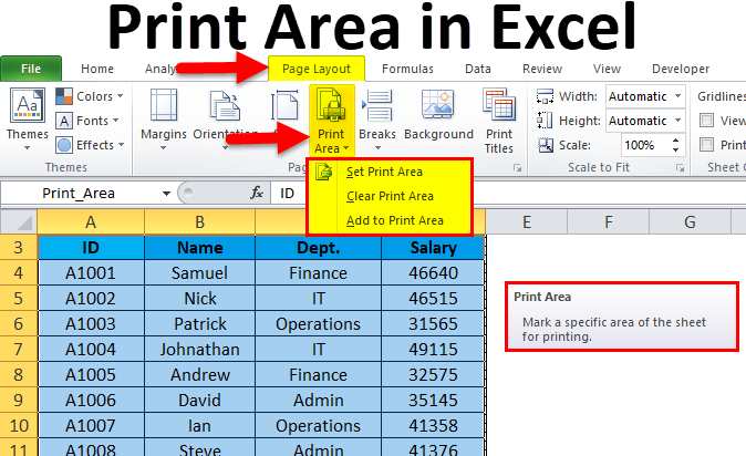 Cách đặt và sửa vùng in trong Excel