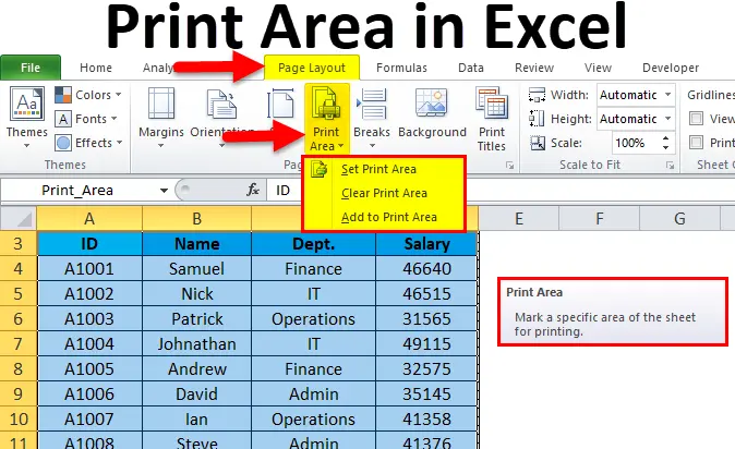 How to set and fix the print area in Excel