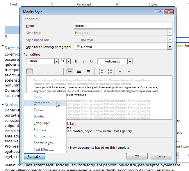 How to set paragraph formatting in Word