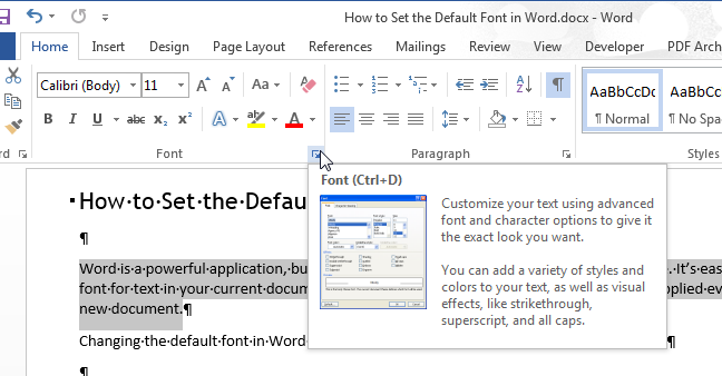 How to set the default font in Word