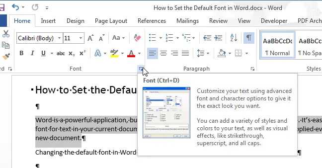 How to set the default font in Word