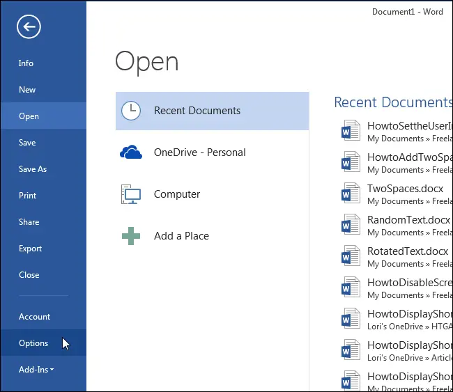 How to set up user information in Word 2013