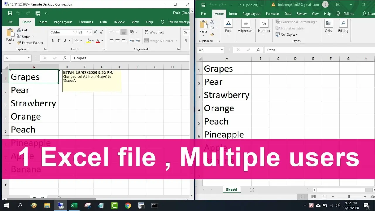 How to share an excel file at the same time