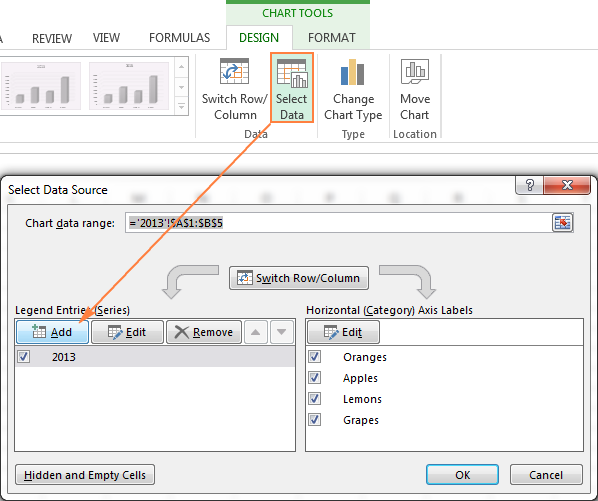 How to show data from two or more worksheets in an Excel chart