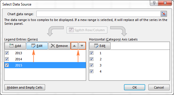 Select data source. Data range. Select data to open the select data source dialog Box.