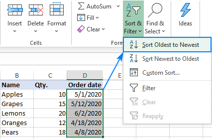How to sort by dates in excel