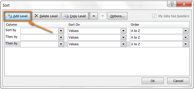 How to sort by row, column and custom list in Excel