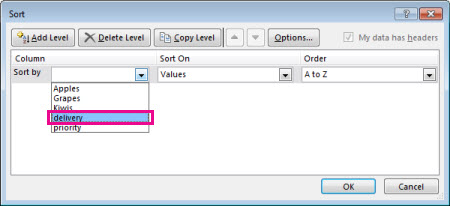 How to sort by row, column and custom list in Excel