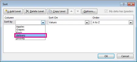 How to sort by row, column and custom list in Excel