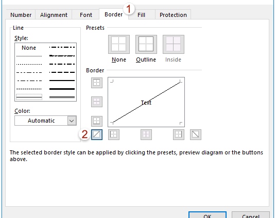 How to split a cell diagonally in Excel