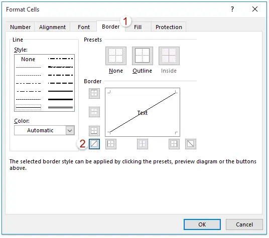 How to split a cell diagonally in Excel